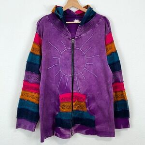 Greater Good Network Hippie Boho Jacket Sz 1X Colorful Embroidered Zip Hoodie
